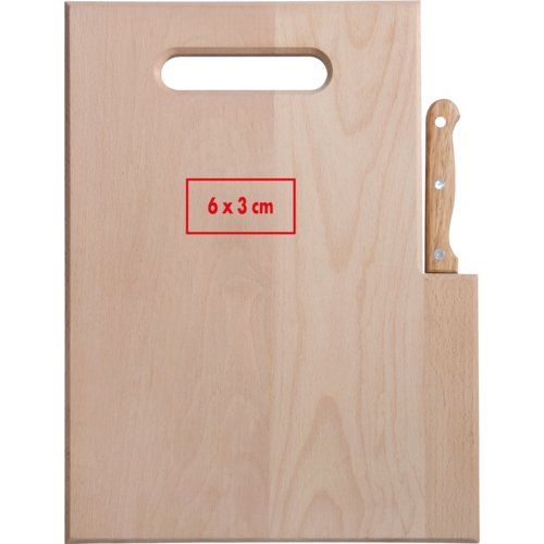 Wooden board with knife and recessed grip.