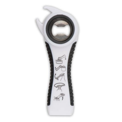 White plastic multi-opener with various functions.