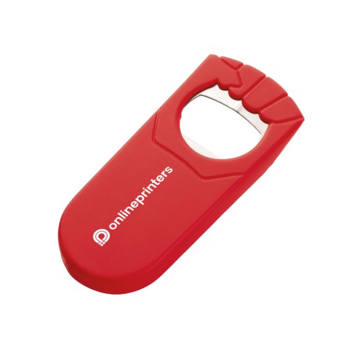 Red bottle opener with leverage.