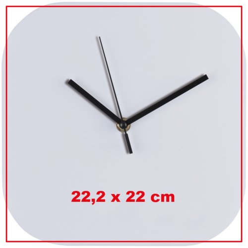 White wall clock with all-over dial and clock hands.