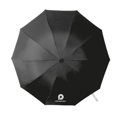 Black pocket umbrella with manual opening mechanism.