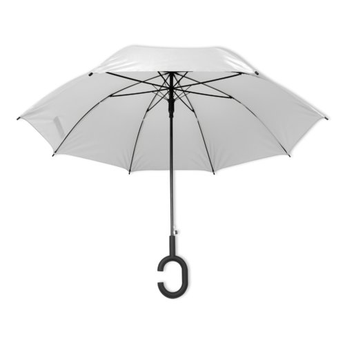 White umbrella with a special handle.