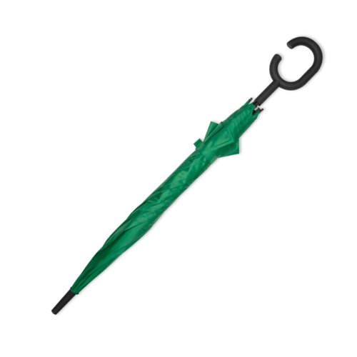 Green umbrella with special handle.