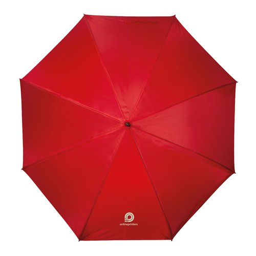 Red umbrella with a manual opening mechanism.