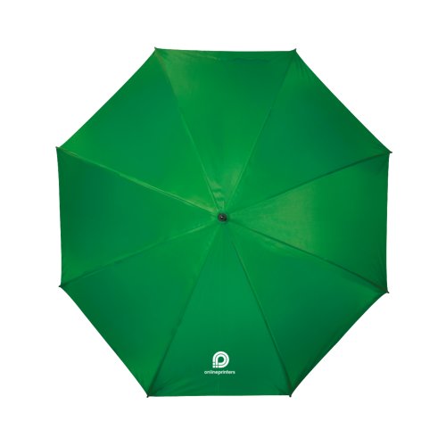 Green umbrella with a manual opening mechanism.