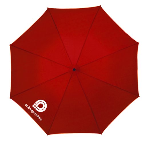 Red automatic umbrella with handle and cover.