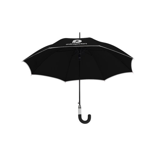 Black automatic umbrella with curved handle.