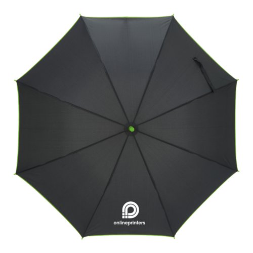 Apple green automatic umbrella with cover and carrying strap.