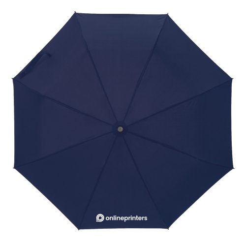 Dark blue pocket umbrella with cover and handle.