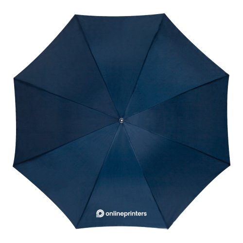 Dark blue automatic stick umbrella with cover and handle.