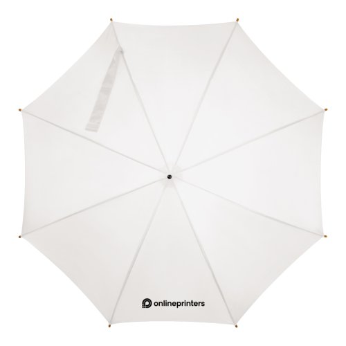 White wooden stick umbrella with automatic opening.