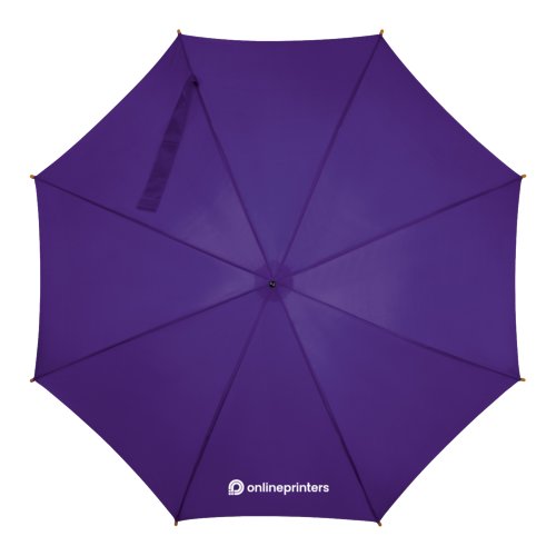 Violet wooden walking umbrella with automatic function.