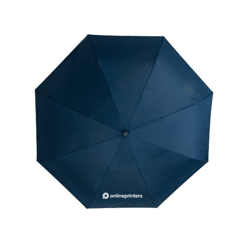 Dark blue automatic folding umbrella with cover and handle.