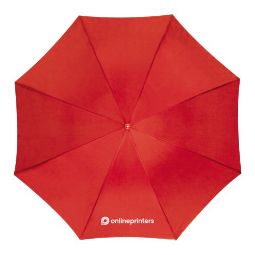 Red automatic umbrella with sturdy frame.