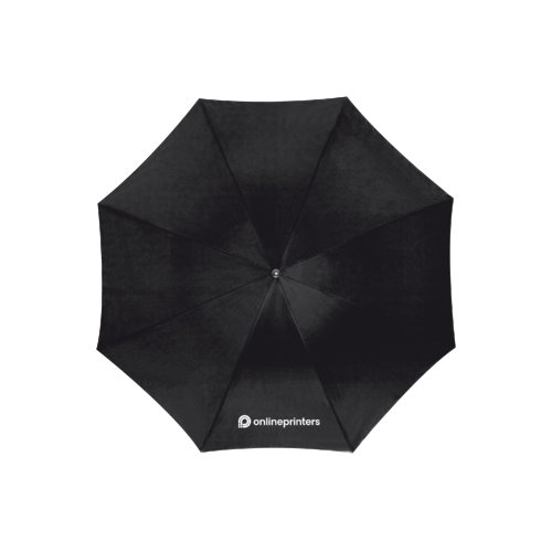 Black automatic umbrella with cover and handle.