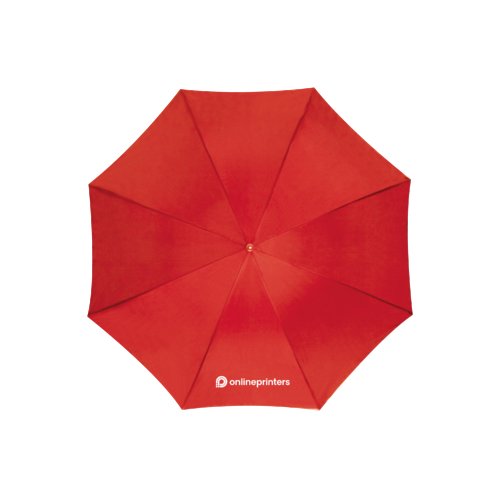 Red automatic umbrella with carrying loop.