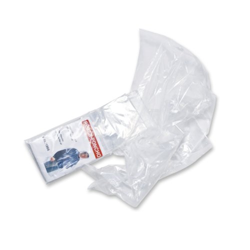Transparent plastic poncho.