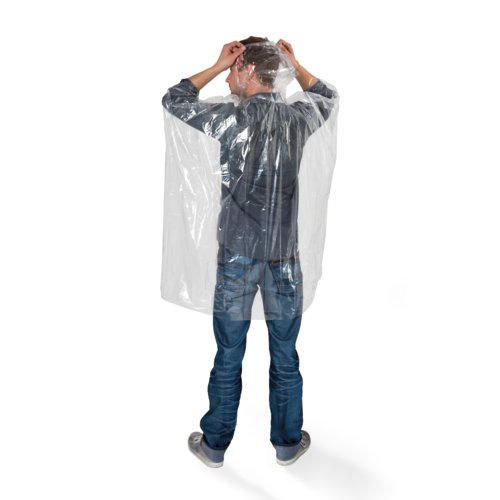 Transparent plastic poncho for adults.