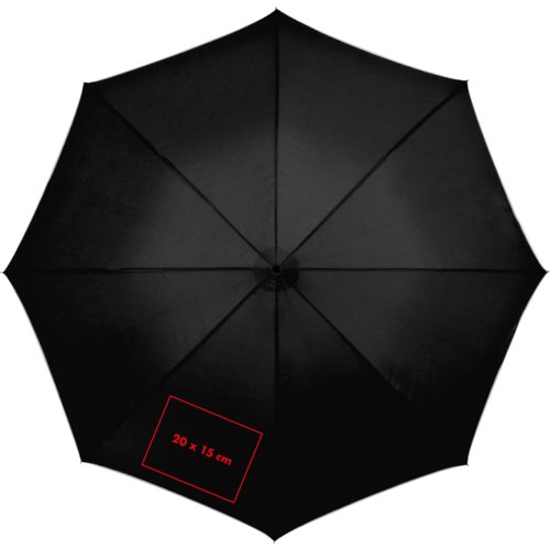 Black automatic umbrella with cover and handle.