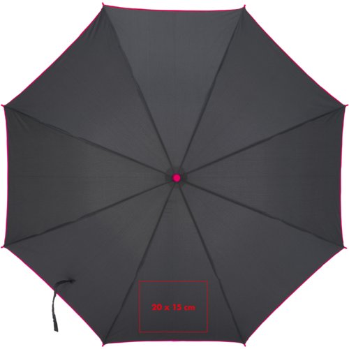 Black automatic umbrella with colored accents and cover.