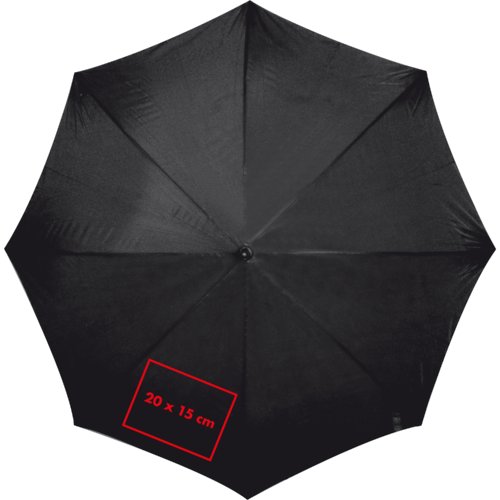Black automatic umbrella with wooden handle.