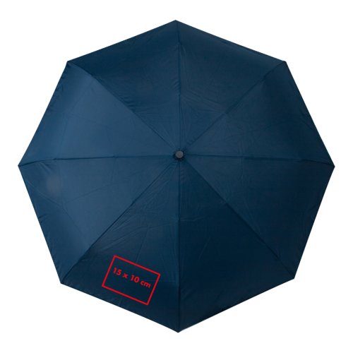 Blue automatic folding umbrella with cover and carrying loop.