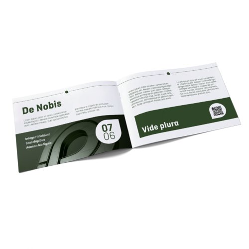 Saddle-stitched brochure in landscape format.