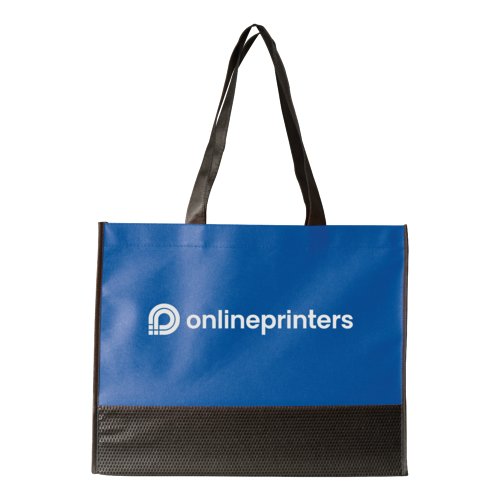Blue non-woven bag with carrying handles.