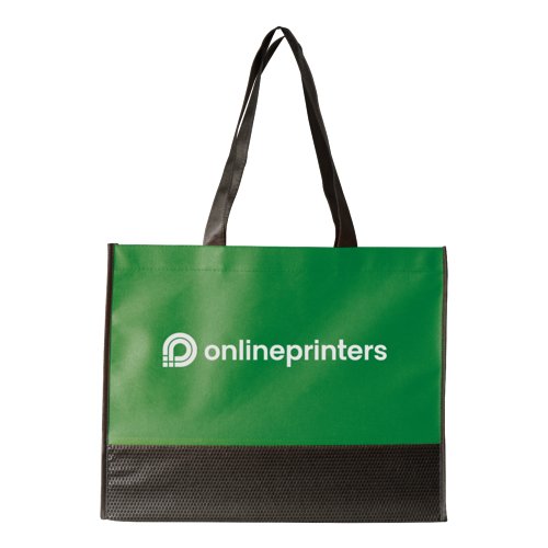 Green non-woven bag with carrying handles.