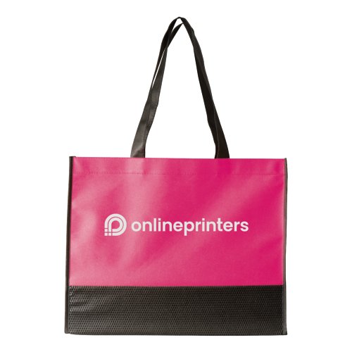 Pink non-woven bag with carrying handles.