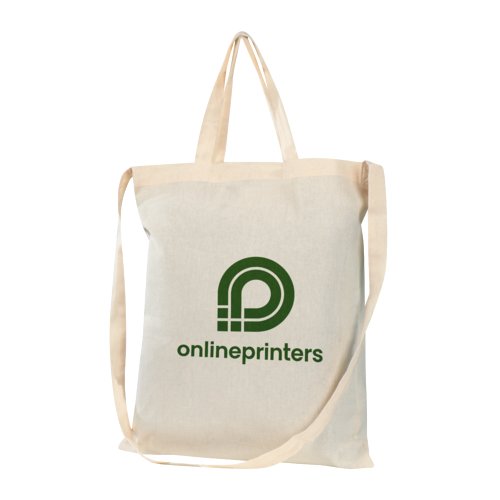 Natural colored cotton bag with three handles.