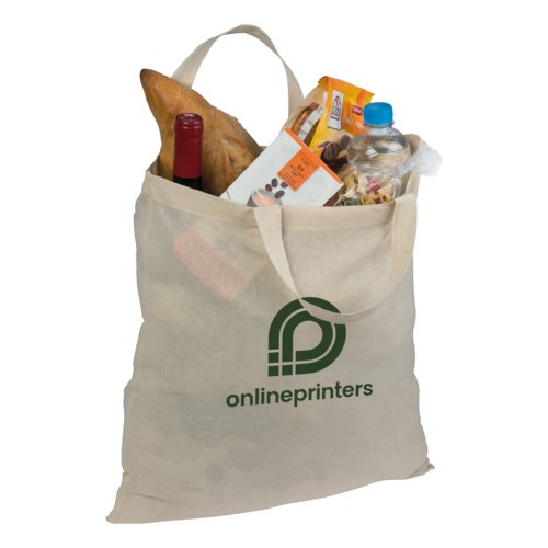 Natural cotton tote bag with carrying handles.