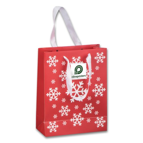 Red paper bag with handles.