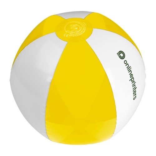 Yellow PVC beach ball, inflatable.