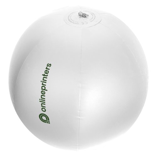 White plastic beach ball with air valve.