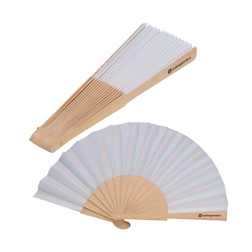 Paper fan with wooden handle for fanning.