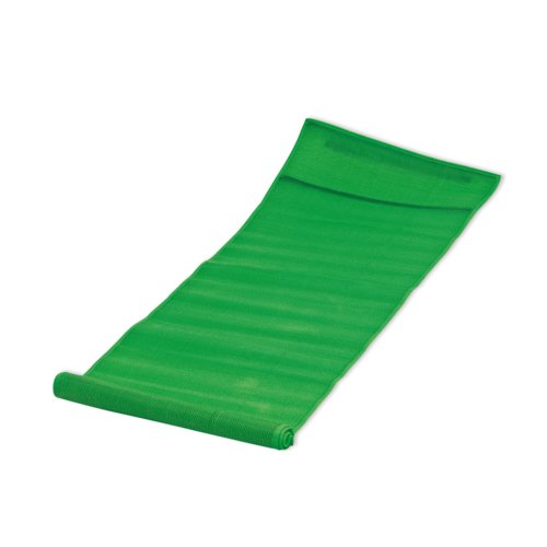 Green fabric beach mat, rollable.