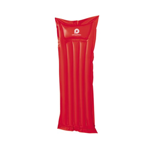 Red plastic air mattress with multiple air chambers.