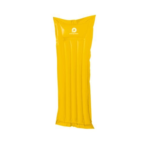 Yellow plastic air mattress with oblong design.