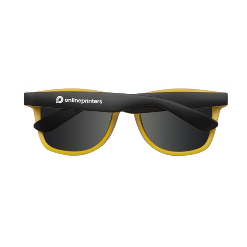 Yellow plastic sunglasses in a classic design.