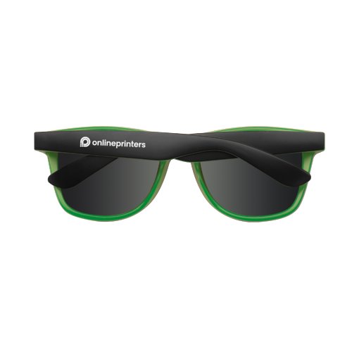 Green sunglasses with dark lenses and temples.