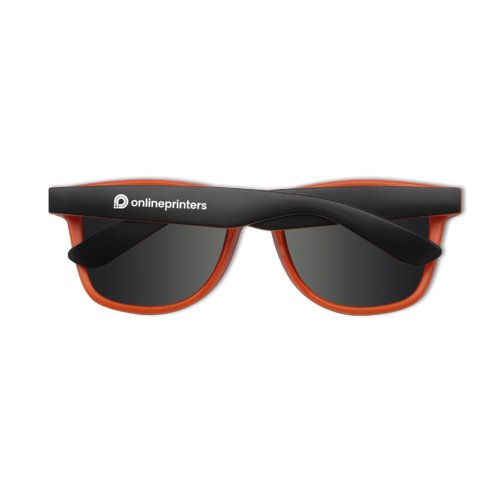 Orange sunglasses with dark lenses.