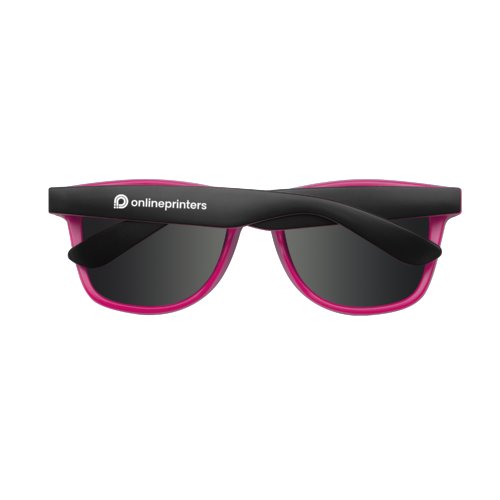 Pink plastic sunglasses with dark lenses.
