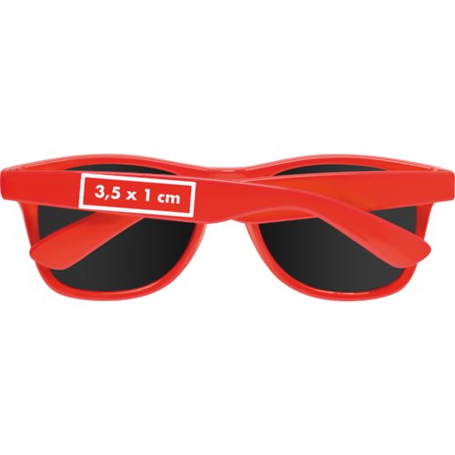 Plastic sunglasses with tinted lenses.