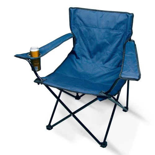 Blue Fabric Folding Chair with Cup Holder.