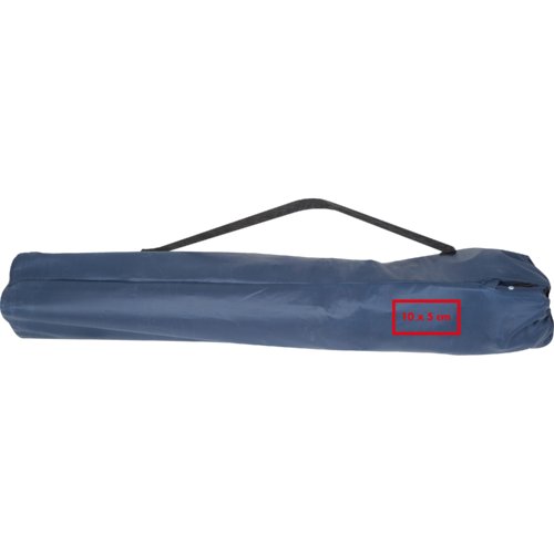Blue, foldable chair with carrying bag.