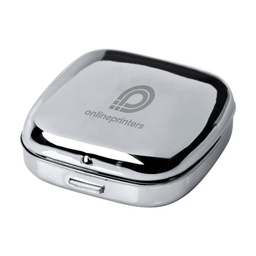 Gray metal travel alarm clock.