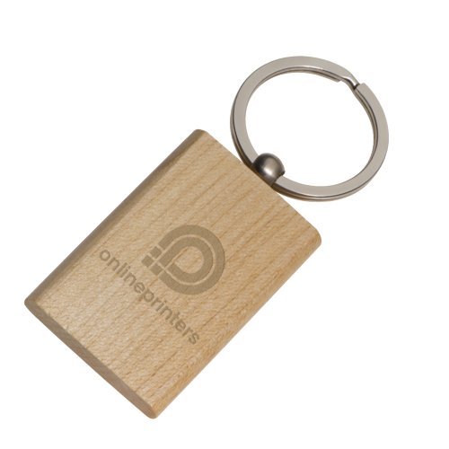 Light wood keychain with metal ring.