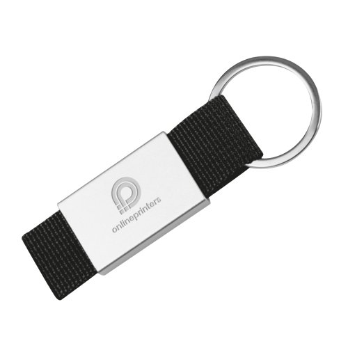 Black keychain with metal ring.