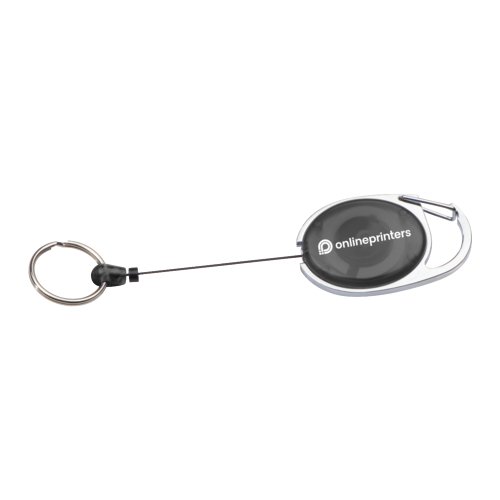 Black badge holder with carabiner and retractable cord.